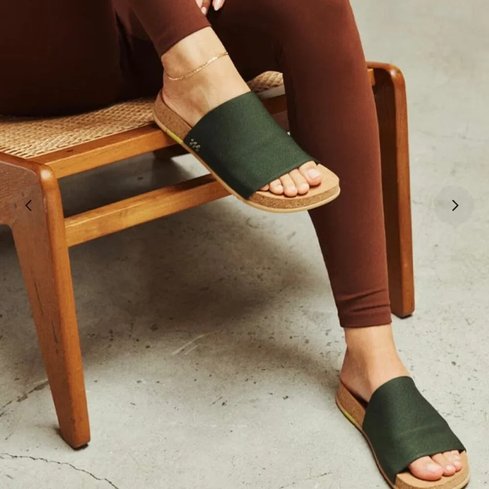 Message Shaw Classic Slide Gwyneth Paltrow olive slip-on cork sandals sz 40 - Picture 3 of 8
